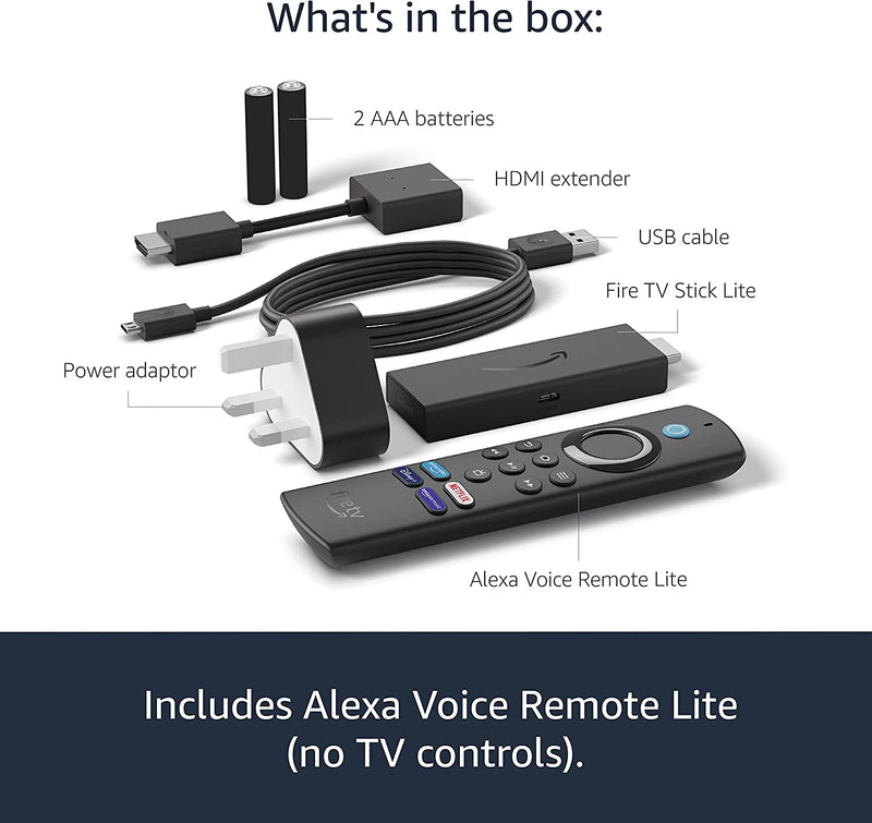 Fire TV Stick Lite with Alexa Voice Remote Lite (no TV controls) | HD streaming device | 2020