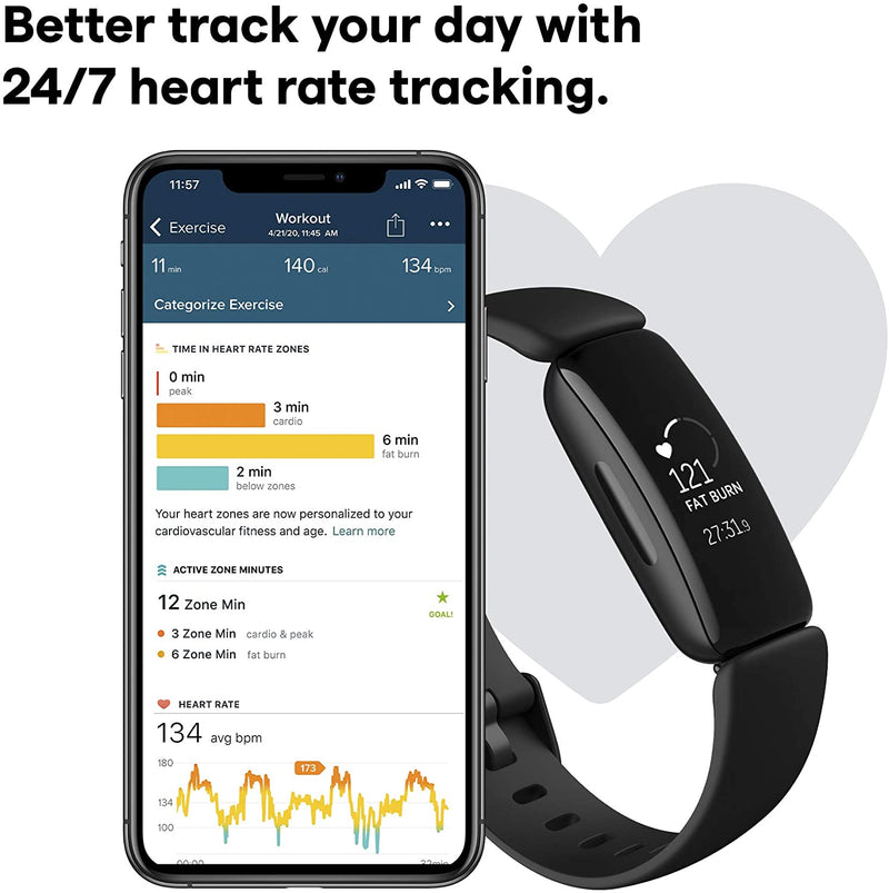 Fitbit Inspire 2 Health & Fitness HR Watch Lunar Black