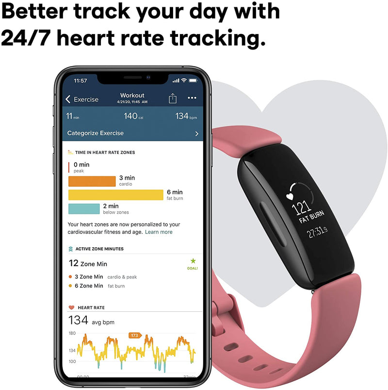 Fitbit Inspire 2 | Health & Fitness HR Watch Desert Rose