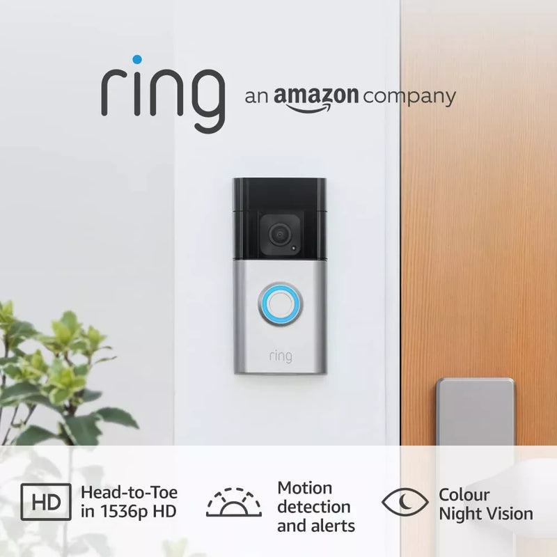 Ring Video Doorbell Plus | Battery Powered | Wireless Video Doorbell Camera | 1536p HD Video, Colour Night Vision, Wi-Fi, DIY