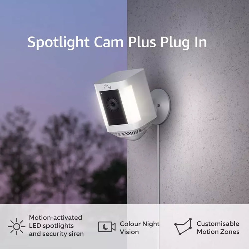 Ring Spotlight Cam Plus Plug In Outdoor Security Camera 1080p